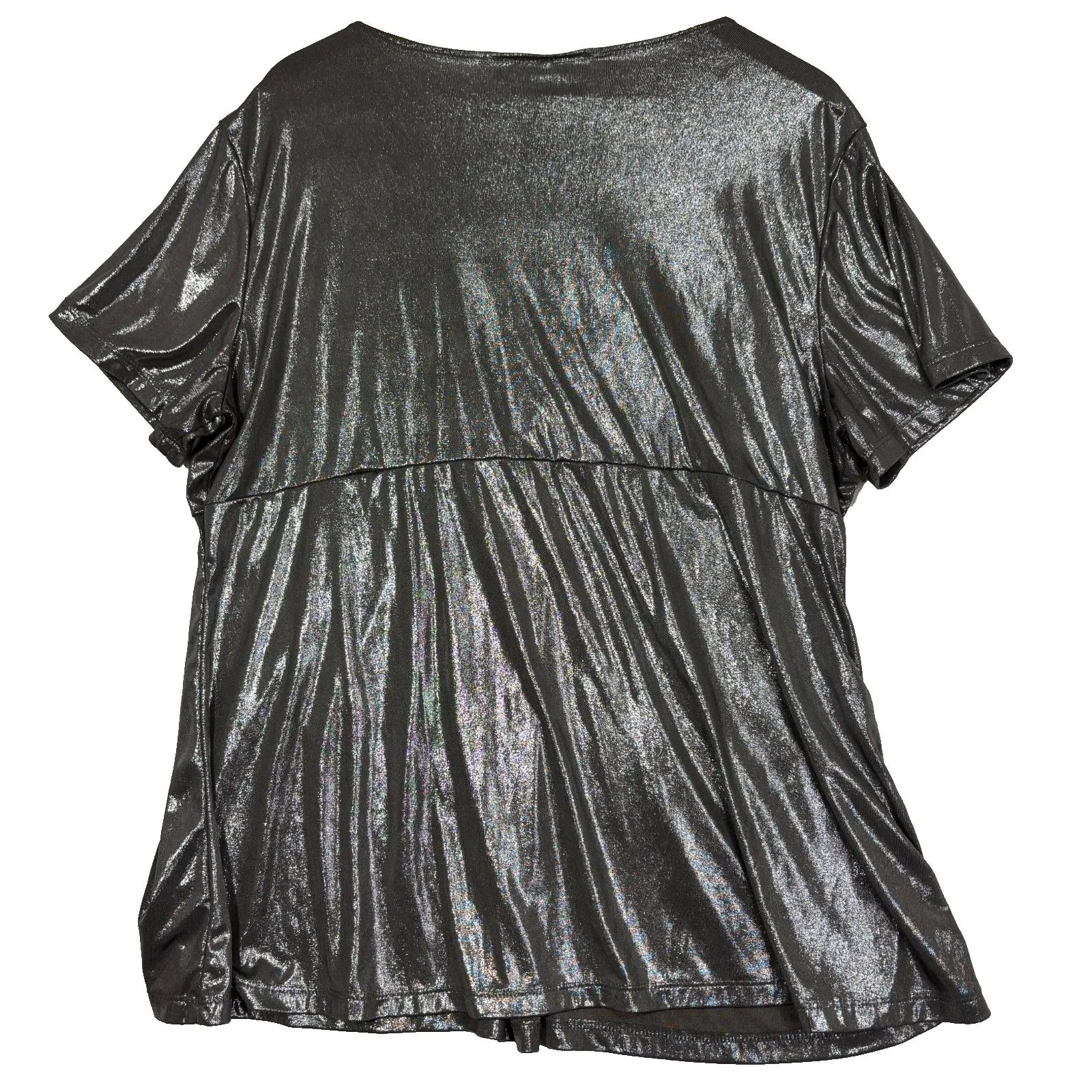 Denim 24/7 Babydoll Blouse Women’s L Silver Metallic Y2K Glam Party Holiday Size L - Image 7