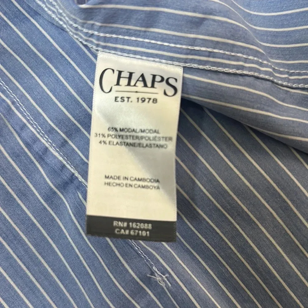 Chaps Blue White Pinstripe Button Down - Image 4