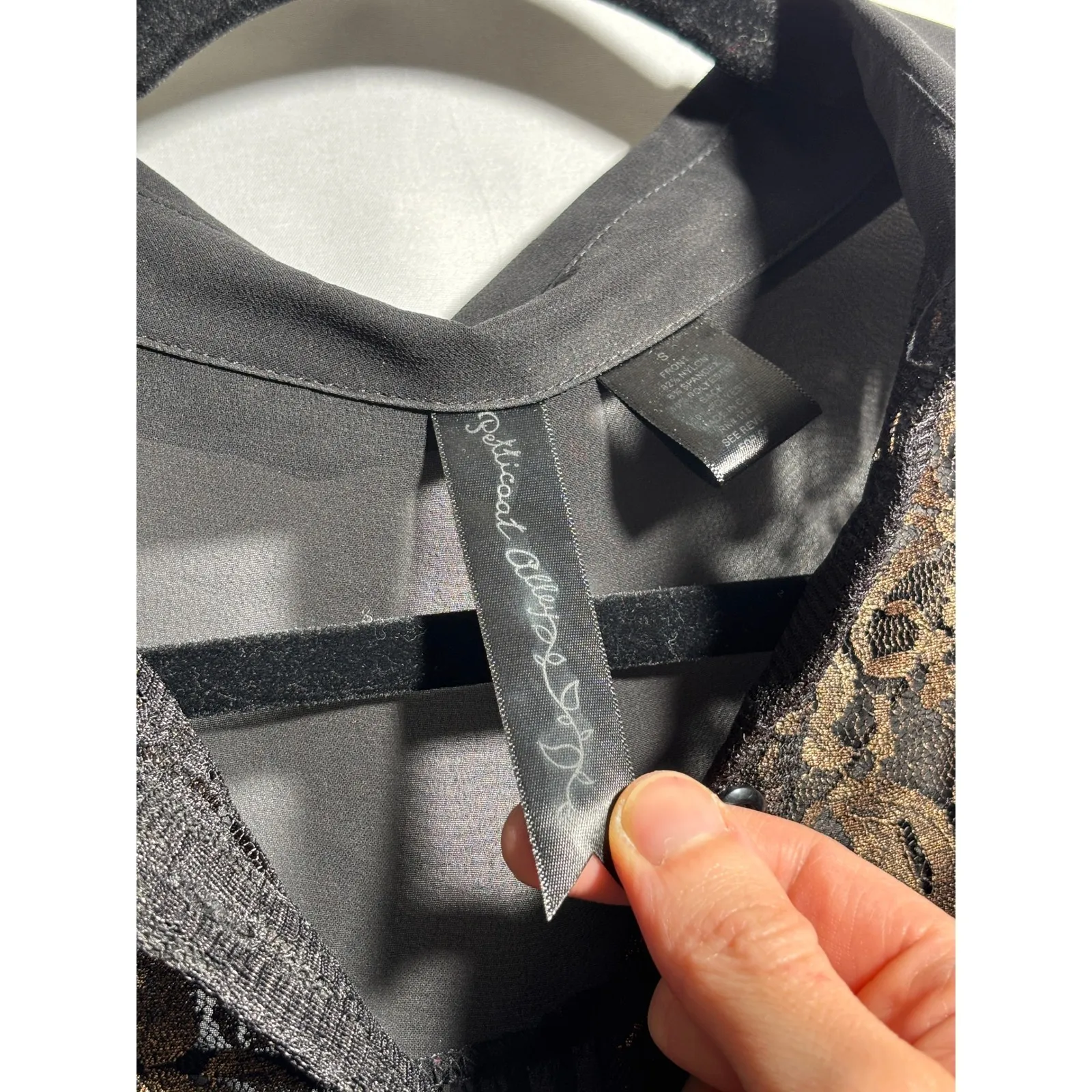 Black Gold Sheer Lace Button Up Top Floral Whimsigoth Womens S Dark Academia - Image 3