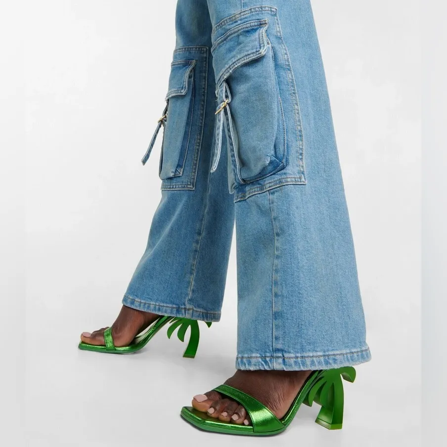 Palm Angels Palm Metallic Tree Heeled Sandals Size US 9 - Image 2