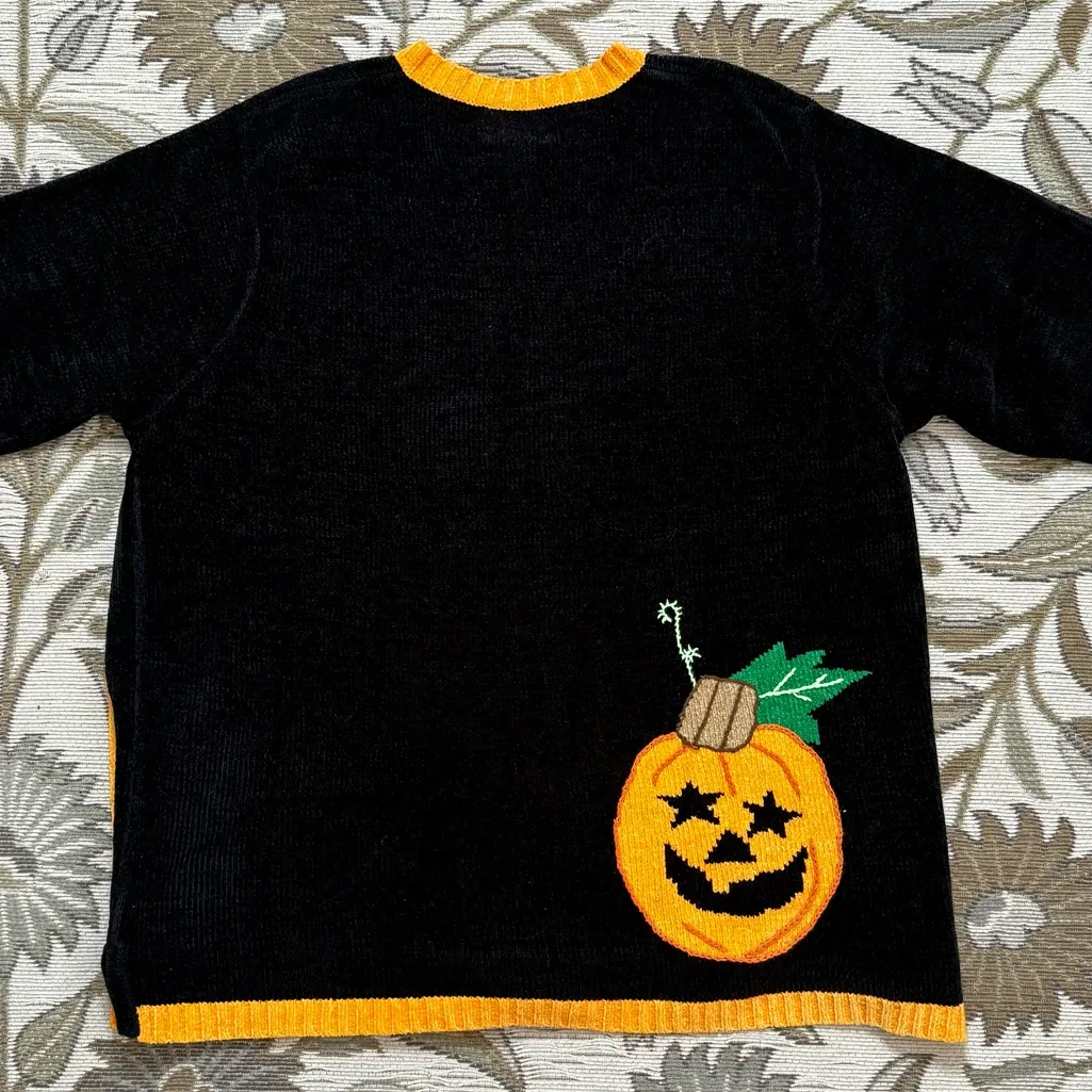 Vintage Quacker Factory Halloween Chenille Sweater Pumpkin 1/4 Zip 1X XL Orange - Image 3