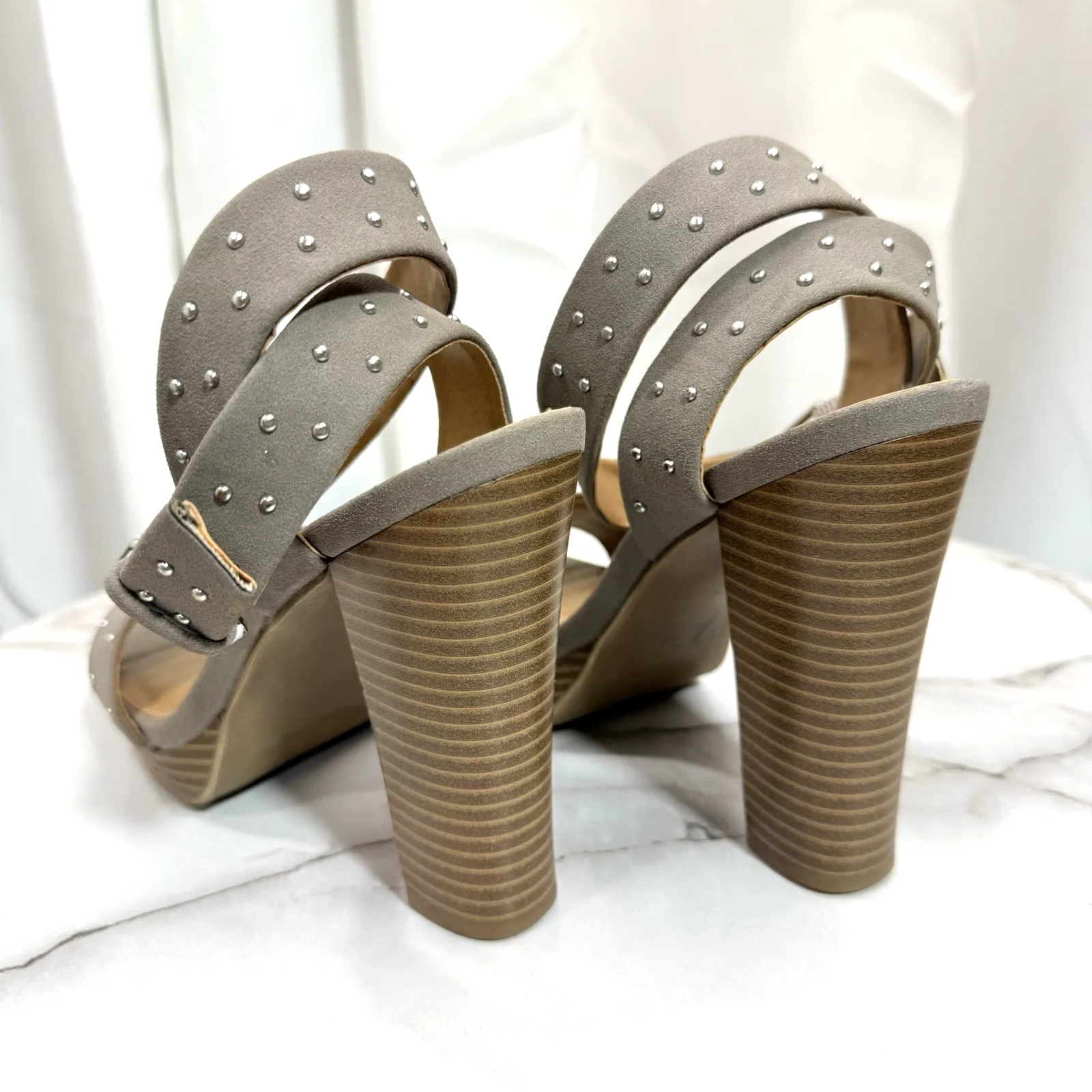 NEW REPORT Gray High Heels Open Toe Ankle Strap Platform Sandals Size 6.5 - Image 7