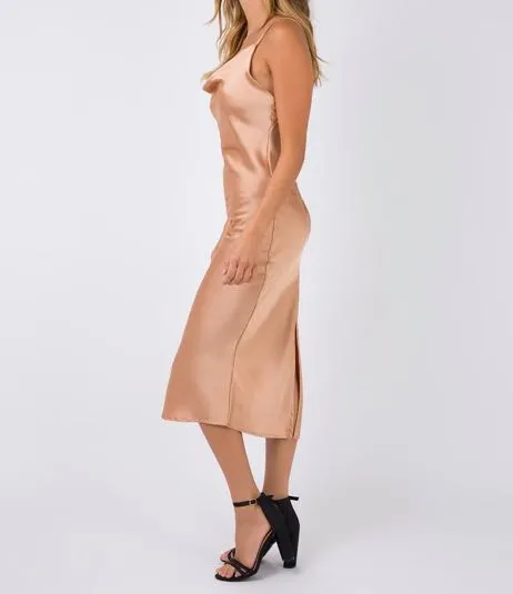 Princess Polly Gold Satin Cowl Neck Slip Midi Dress - Image 2