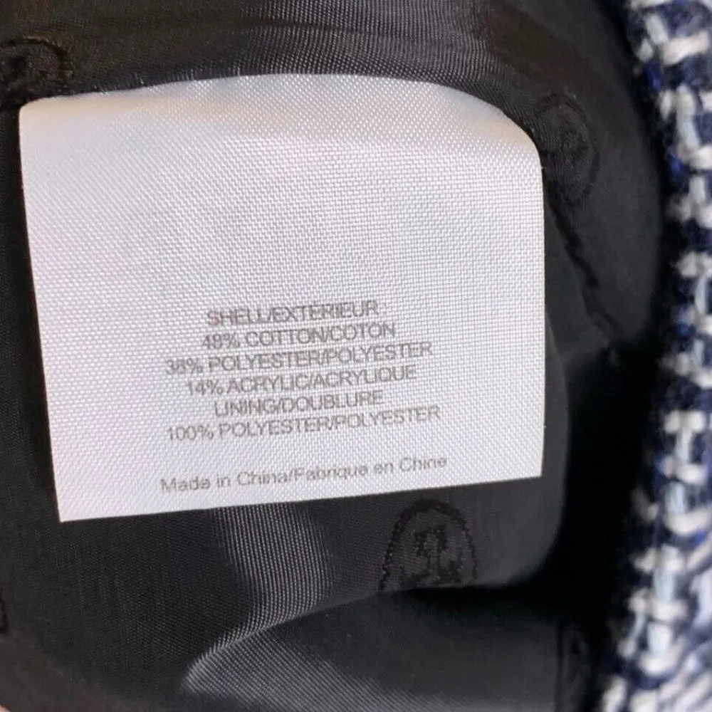 TORY BURCH Darren Navy Blue and White Cotton Tweed Pencil Skirt Size 2 - Image 5