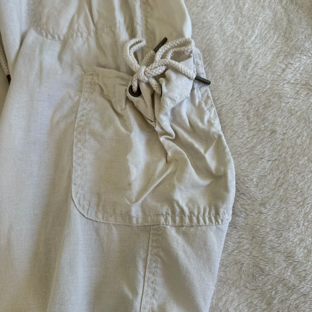 Old Navy Cropped Cargo Pants Womens 14 Beige Linen Blend Pockets Mid Rise Casual - Image 13