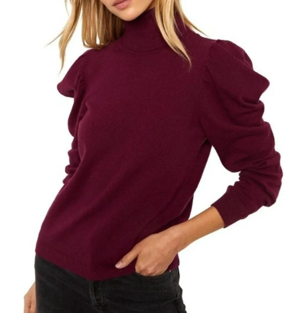 NWT MISA Los Angeles Burgundy Gabriela Puff-Shoulder Sweater Size Small - Image 1