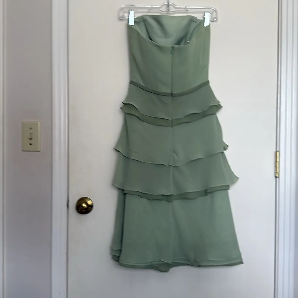 Chic Strapless Layered Dress in Sage Green Size 4 - Image 2