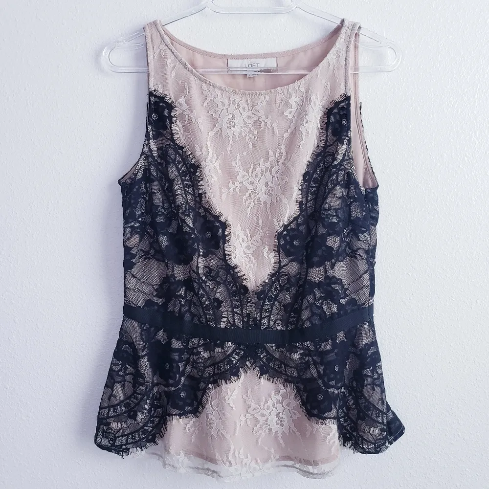 Ann Taylor Loft Blush Lace Tank Top Blouse - Image 2
