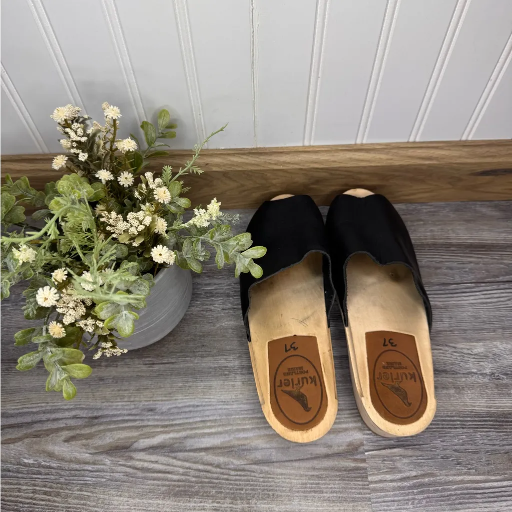 Kurier Portland Maine Womens Handmade Leather Clog Platform Sandals 37 Size 6.5 Black - Image 3