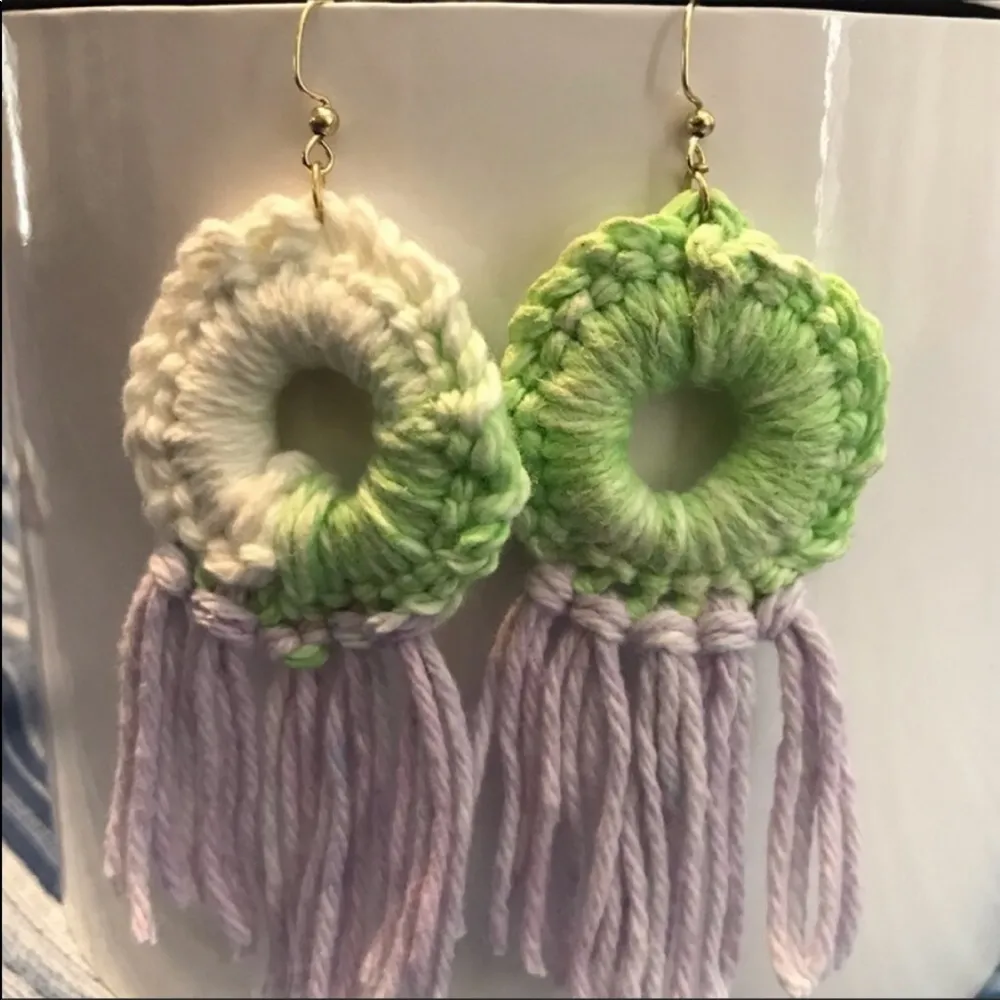 Bundle of 2 Crochet Boho Fringe Earrings (Handmade) - Image 5