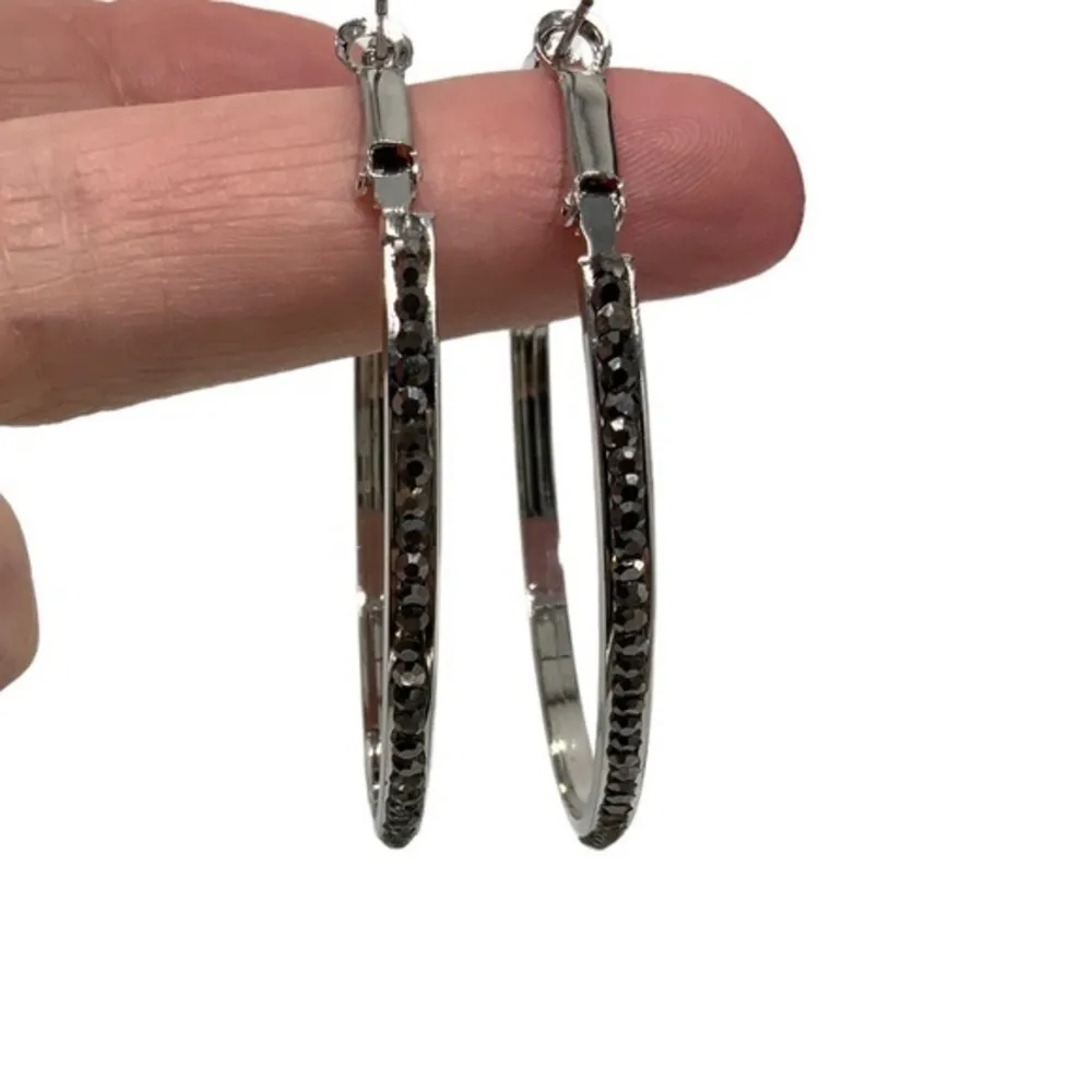 G by Gennaro white and black bling 2” hoops‎ NWT - Image 5