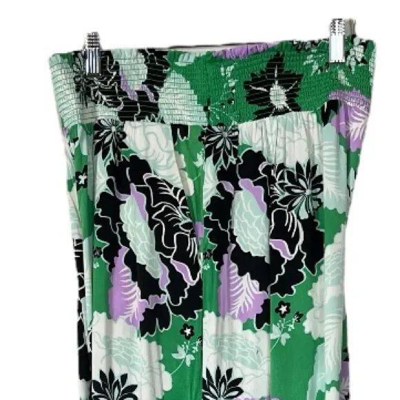 Maeve Pants Wide Leg Pockets Green Black Purple Floral Satin Women’s Size Large - Image 5