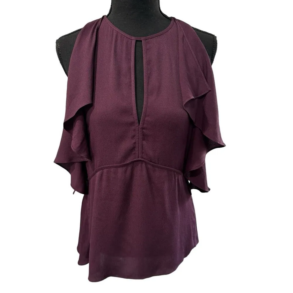 Theory Desiraya B Senna Cold Shoulder Ruffle Blouse - Size Small - Image 3