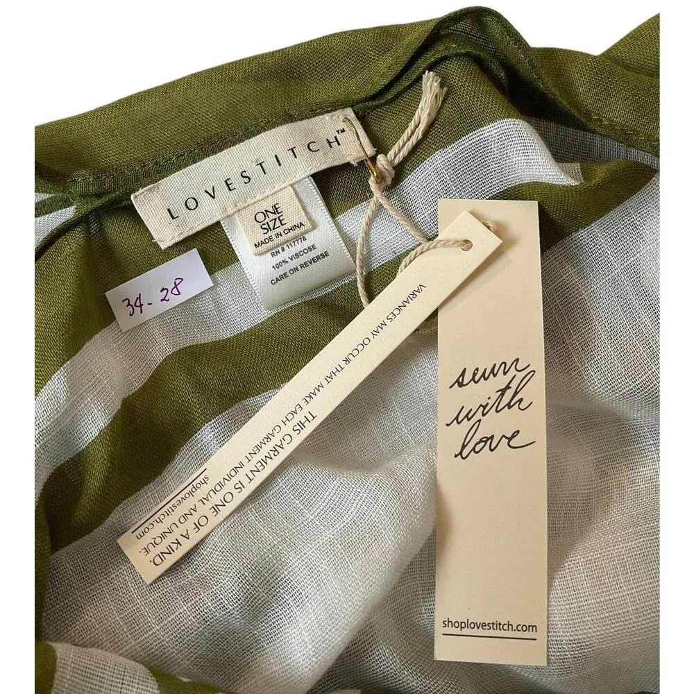 Lovestitch White & Green Cover Up Kimono Women's One Size NWT | 34-28 - Image 3