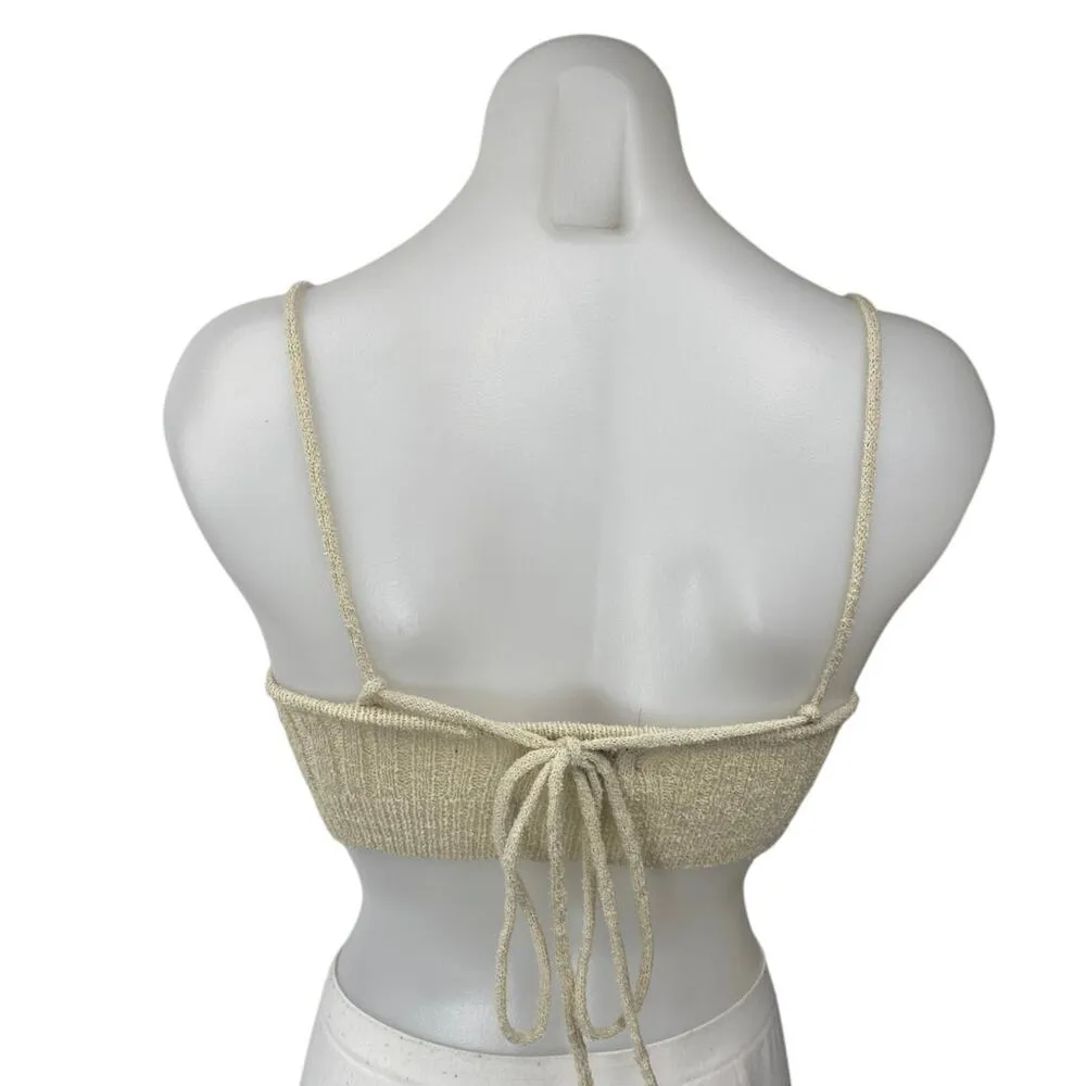 Edikted Cream Sleeveless Cable Knit Tie Back Sweater Cami Tank Crop Top Size S - Image 2