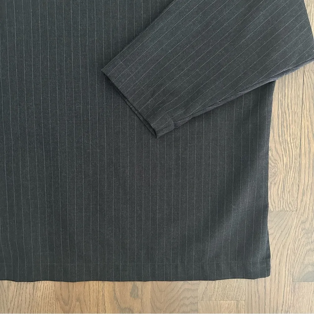 Eskandar Pinstripe Stand Collar Boxy Button Front Wool Cashmere Top Grey 1 / Med White - Image 9