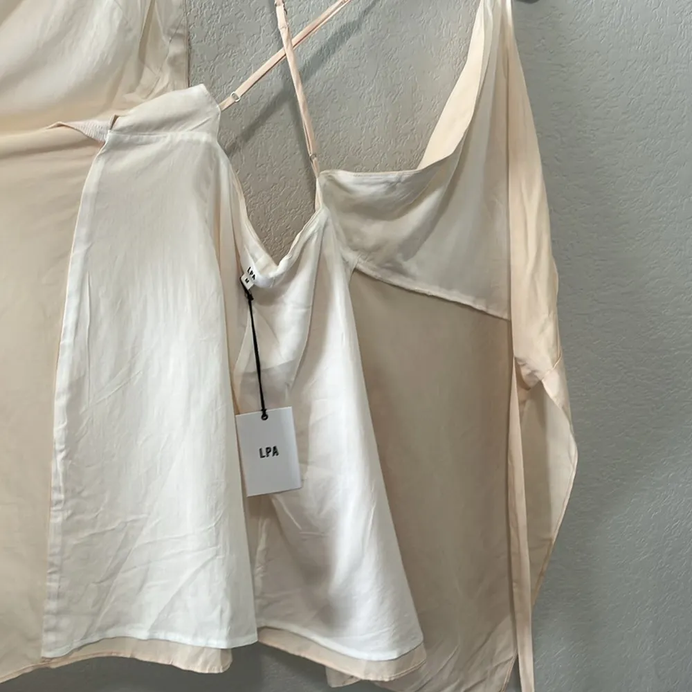 LPA (NWT) Light Pink Cross Back Tencil Linen Blend Mini Wrap Dress, Size M - Image 7