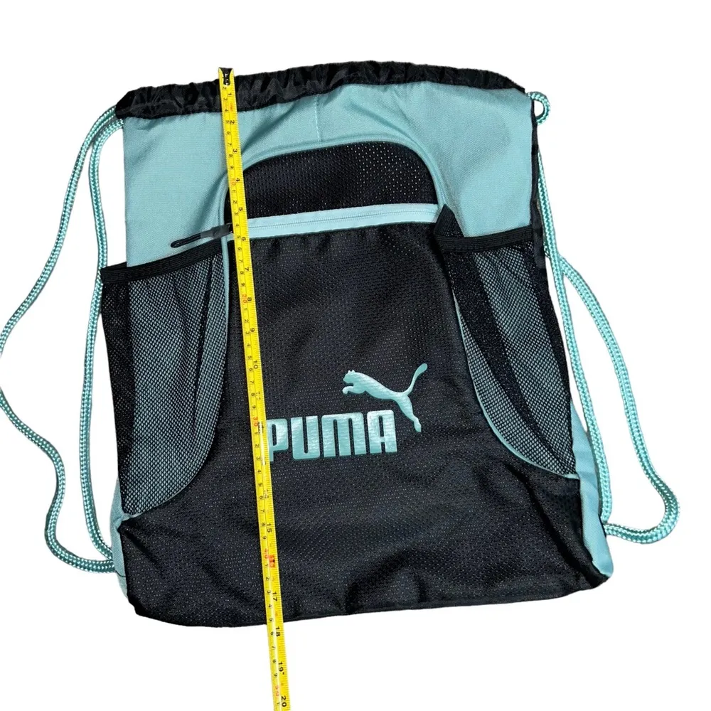 Black & Teal Blue Puma Drawstring Fitness Bag One Size Athletic Workout Carrier! - Image 3