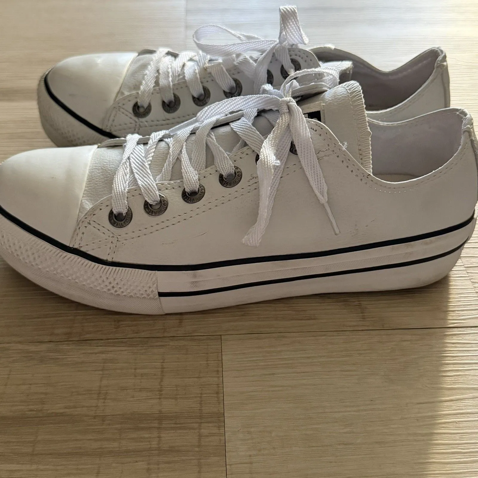 Converse All Star Lift Platform Low White Leather Shoes Size 7 READ - Image 5