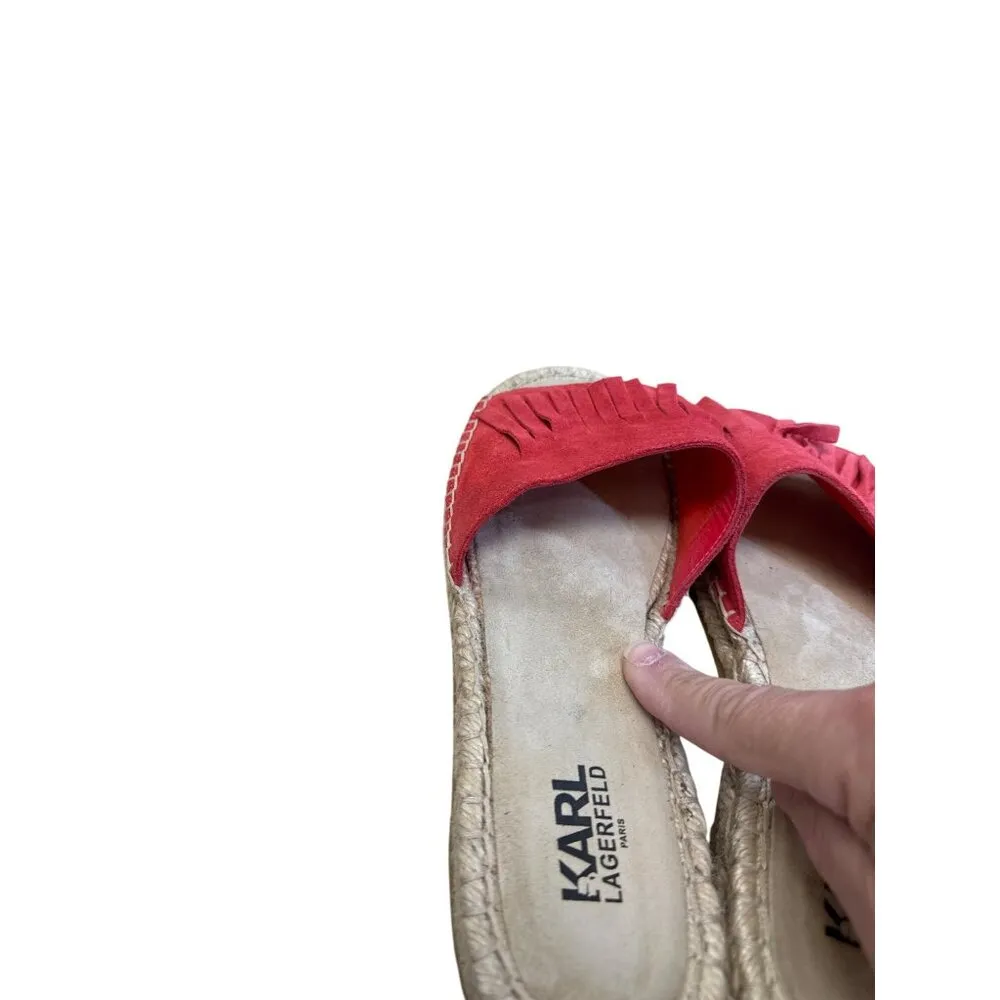 Karl Lagerfeld Womens Red Suede Fringe Espadrille Sandals Size 11 SKU8125 - Image 10
