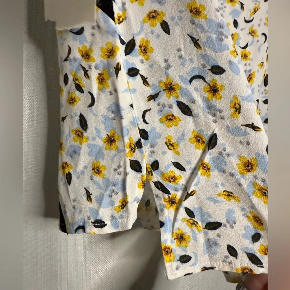 Zara White Black Lace Inset Blue and Yellow Floral Tank Top Blouse XS - Image 9