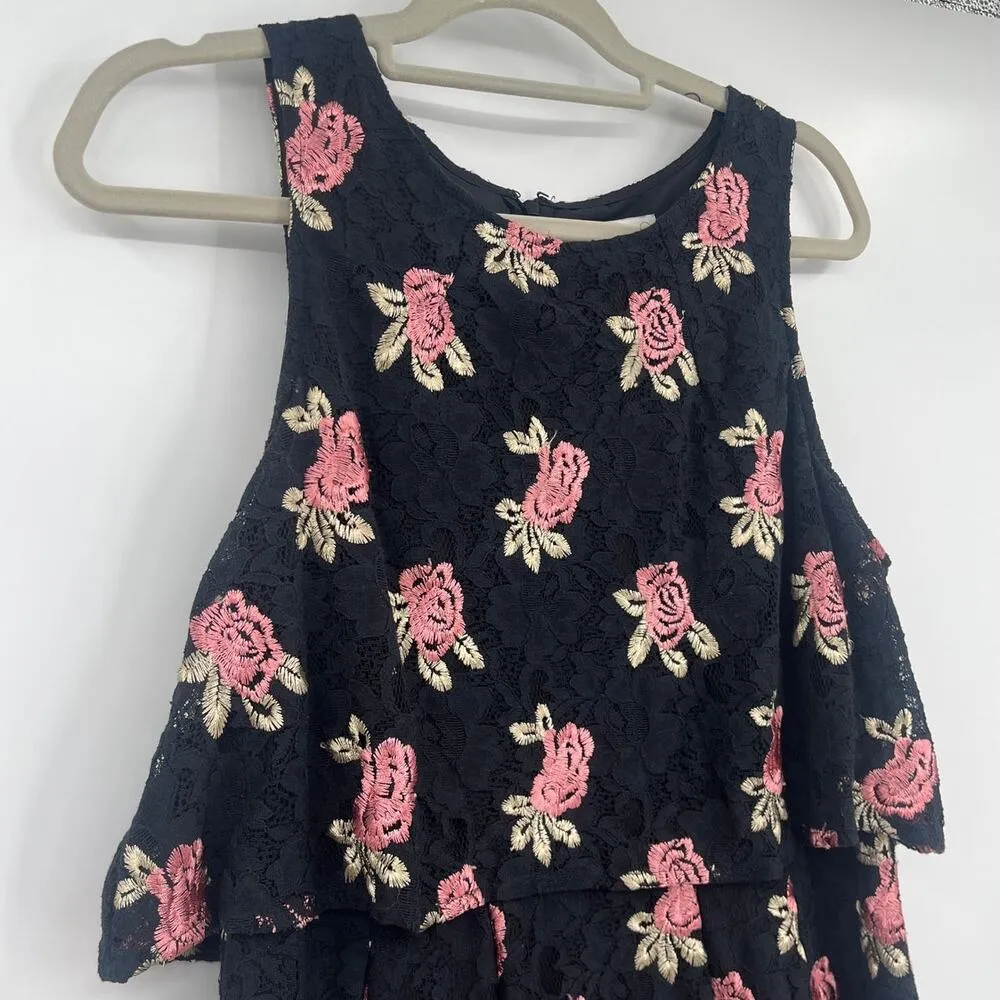 ELLE Lace Floral Dress Sz 10 Black Dainty CottageCore Embroidered Fairy Grunge - Image 2