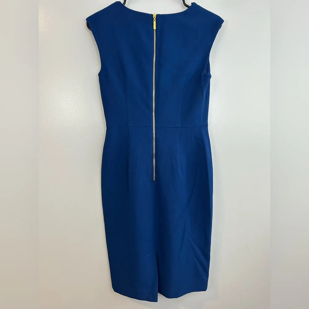 Adrianna Papell Blue Sleeveless V-neck Wrap Pleated Shift Dress Size 2 - Image 7