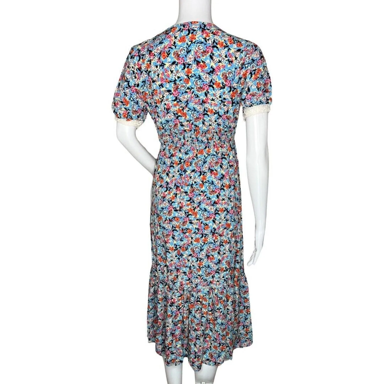 Zara Dress Womens XS Blue Pink Ditzy Floral Midi Bohemian Cottagecore‎ Prairie - Image 4