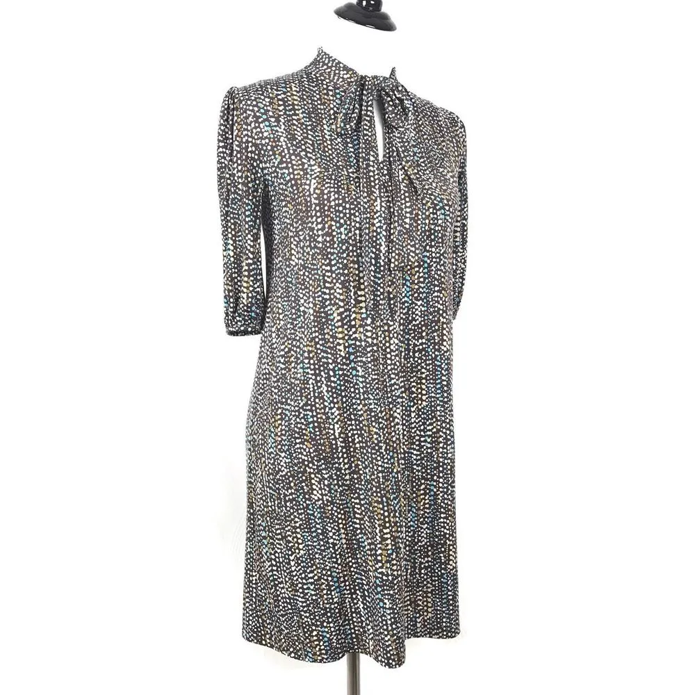 Veronica‎ M Short Dress Bow Tie Neck Size S Retro Polka Dot Office Stretch - Image 4