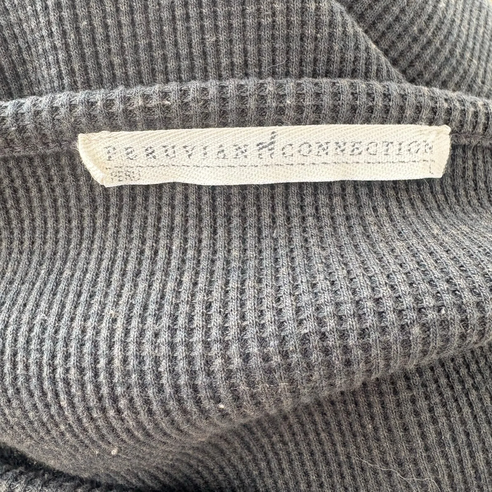 Peruvian Connection Waffle Knit Tunic Dress Sz L Gray Semi Fitted Minimalist - Image 9