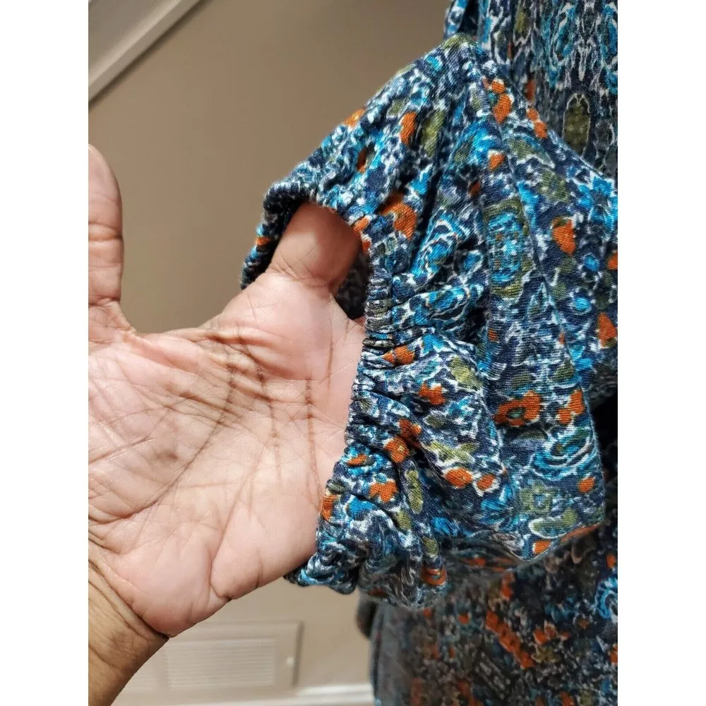 Erika Multicolor Flowy 100% Viscose Round Neck Long Sleeve Top Blouse Size 2X - Image 5