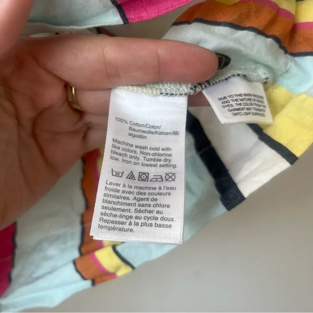 J. Crew Square Neck Colorful Stripes Seersucker Ribbon Top Blouse XS - Image 5