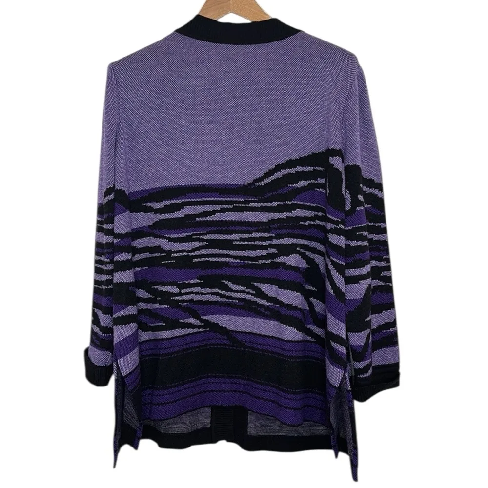 Ming Wang Purple Black longline zebra print Long sleeve Knit Cardigan Size XL - Image 2