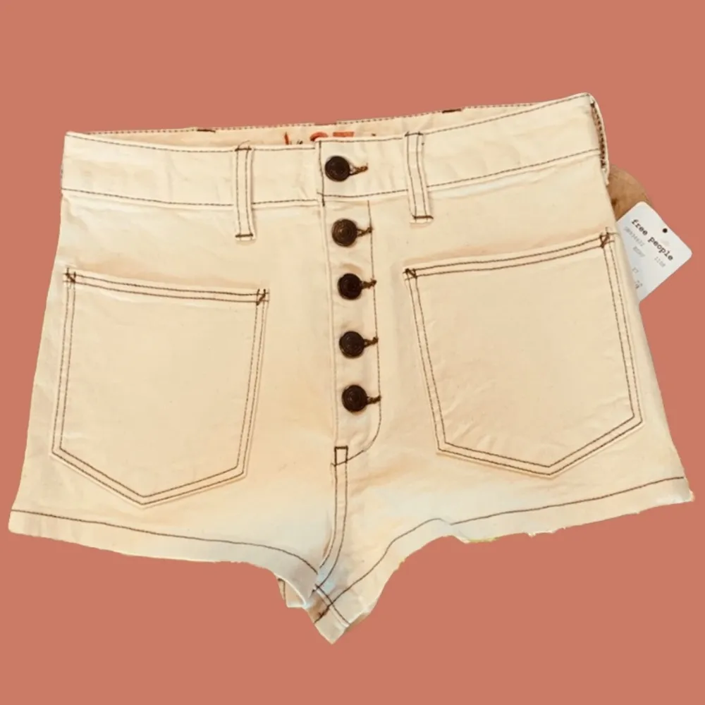 Free People Denim Jean Shorts New We The Free 27 Button Fly High Waist Ivory - Image 7
