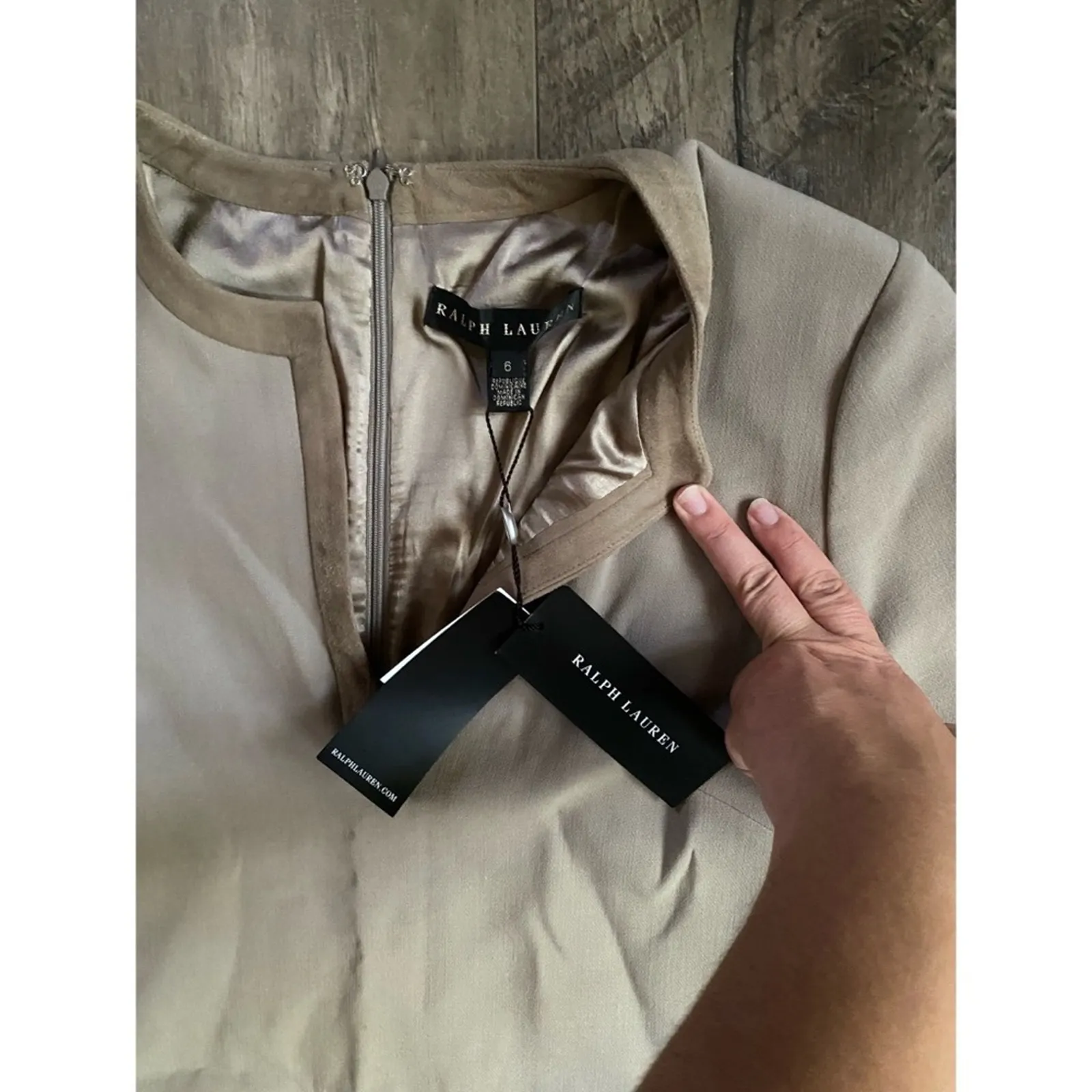 NWT Ralph Lauren Black Label Suede Wool Dress Taupe 6 - Image 4