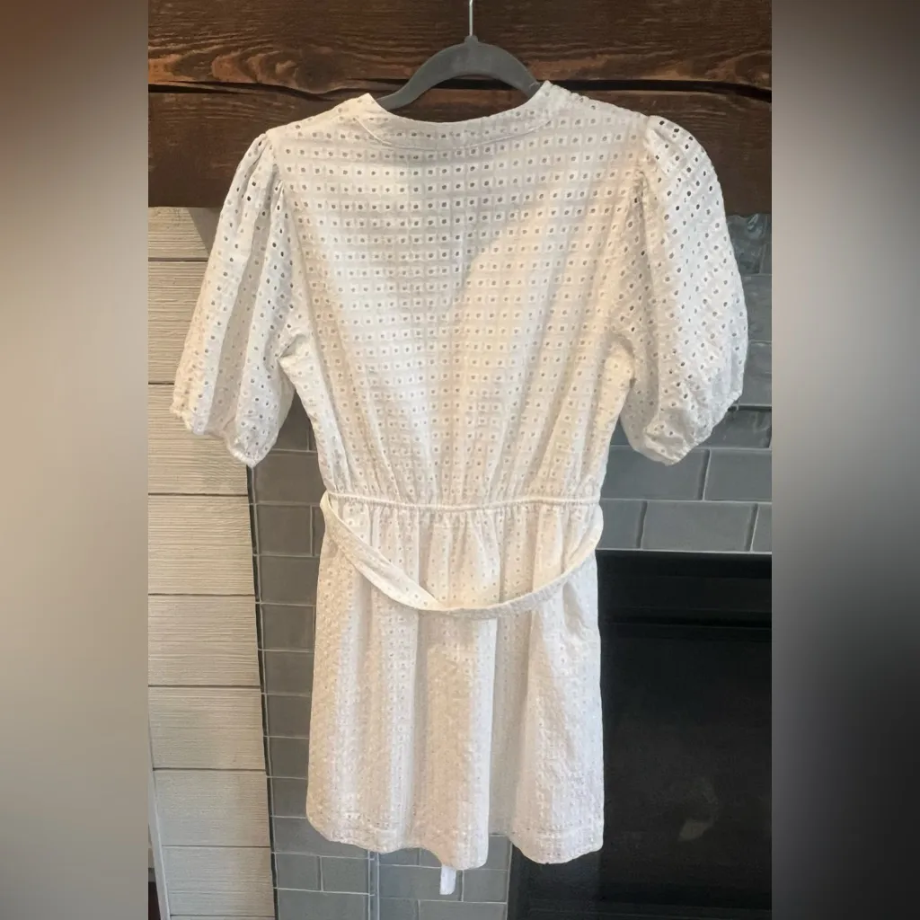 Draper James RSVP Eyelet XS White Textured Puff Sleeve Dress Tie Waist NWOT - Image 10