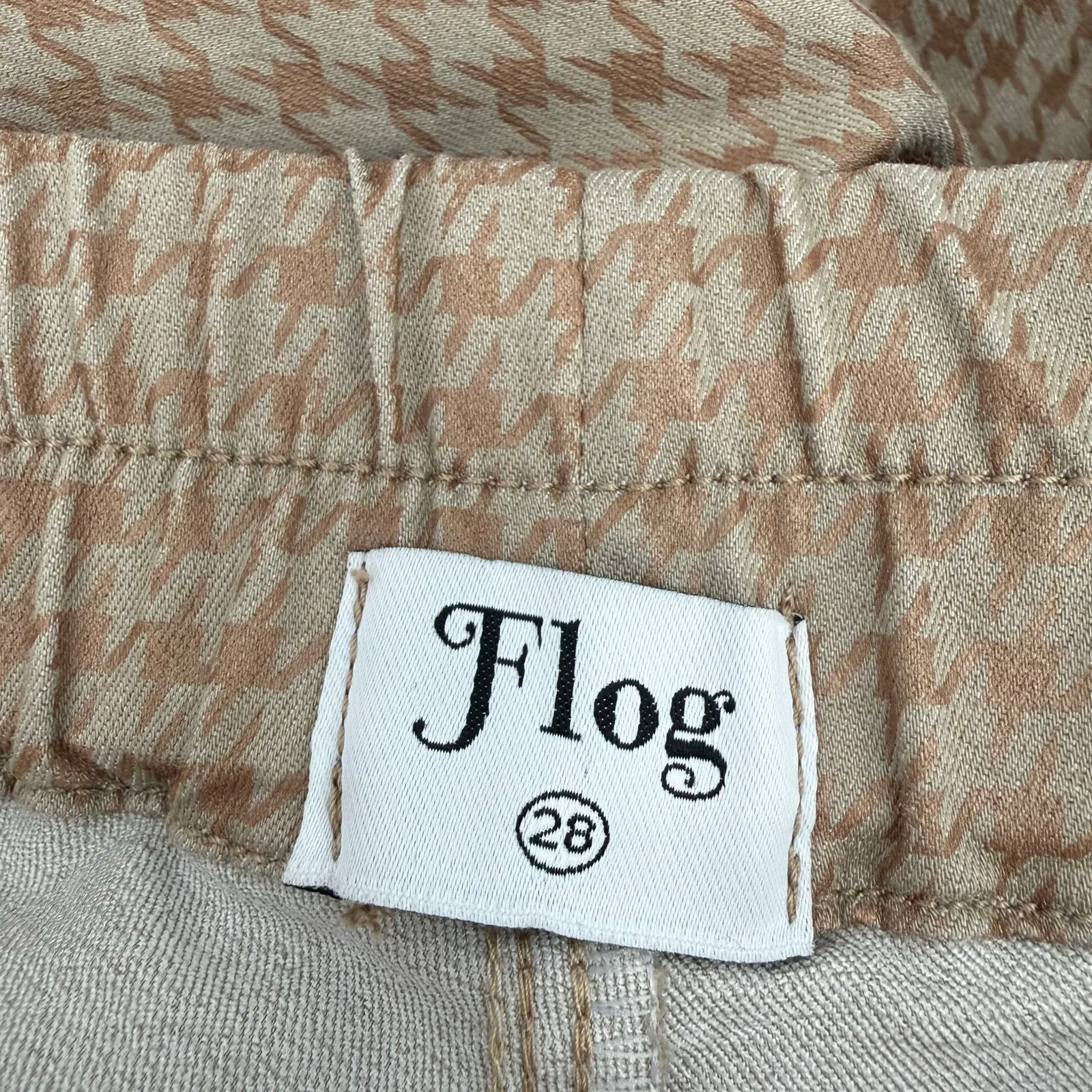 Bevy Flog Shely Pants Size 28 Houndstooth Checkered Metallic Drawstring Pull On Tan - Image 5