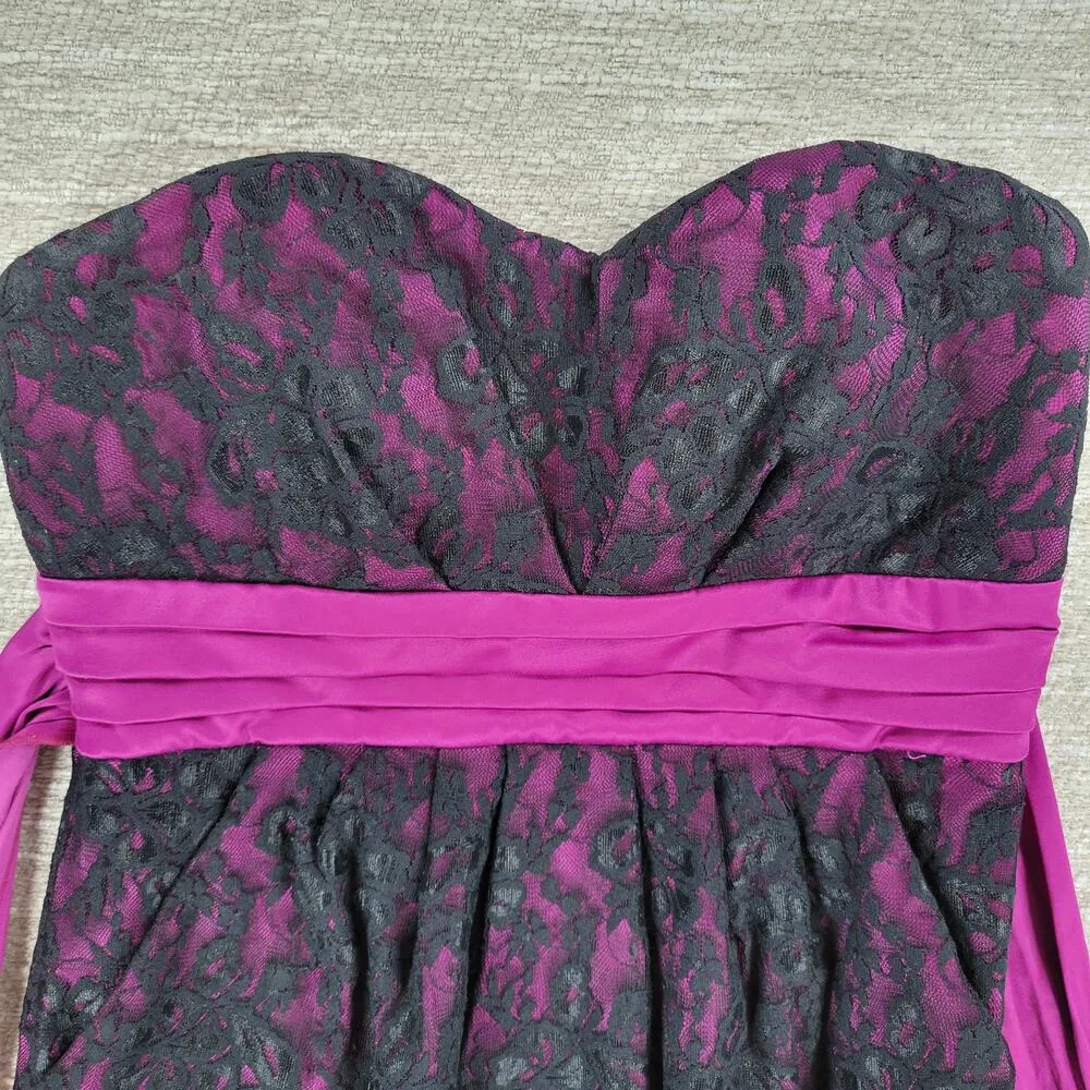 Sequin Hearts Lace Mini Prom Dress Womens 5 Purple Sash Strapless Cocktail Party - Image 16