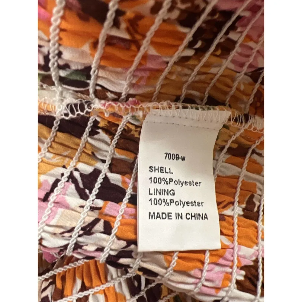 Fashion Smocked Bottom Tie Back Floral Knee Length Dress Women’s L NWT Orange Size L - Image 9