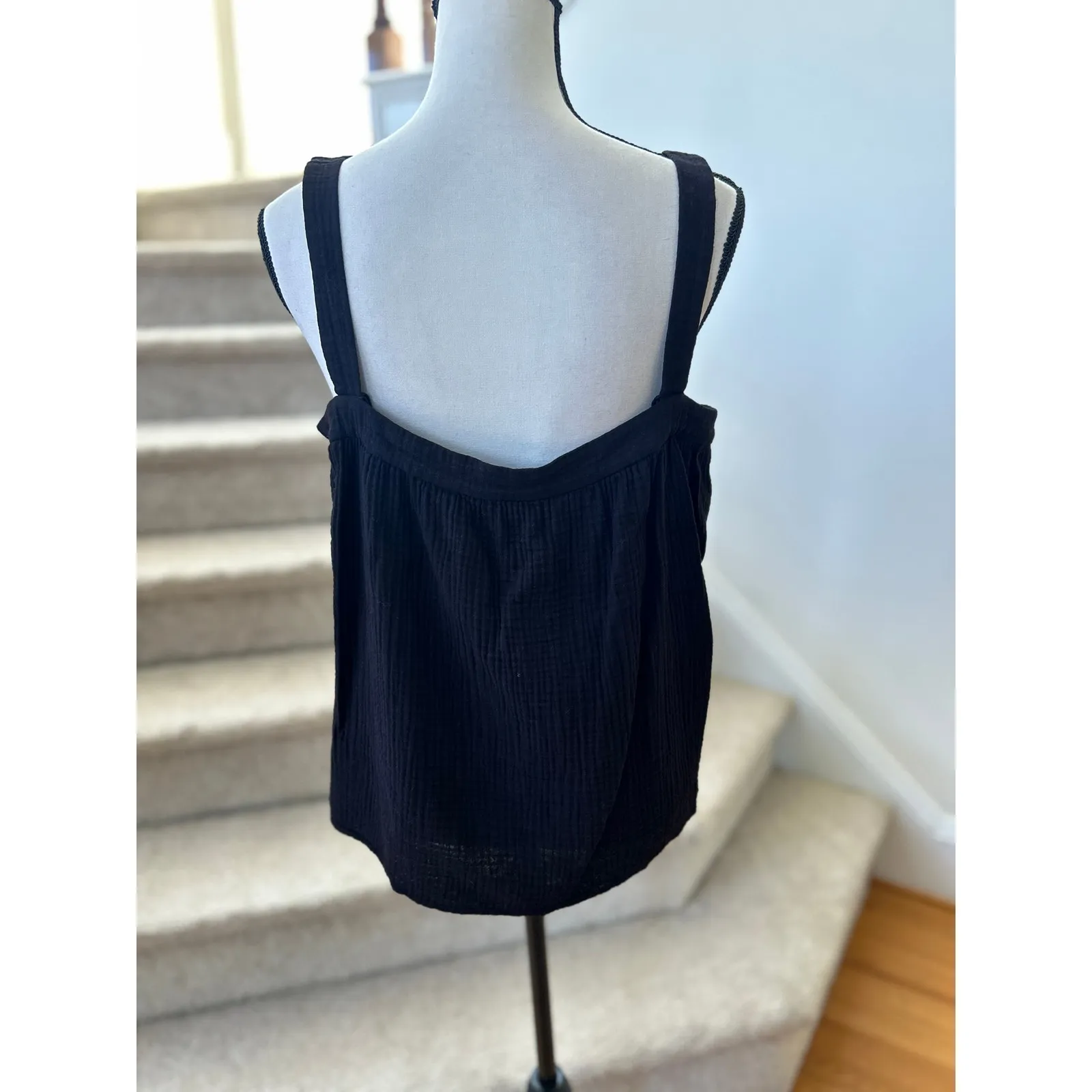 Jenni Kayne Cypress Black Textured Cotton Boxy Button Front Tank - Image 4