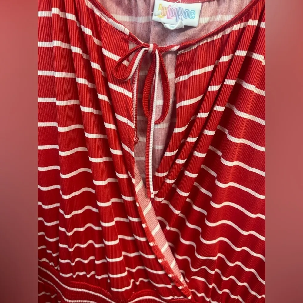 LuLaRoe Jody  Long Sleeve Peasant Dress Red And White Stripe Size 2XL NWT - Image 4