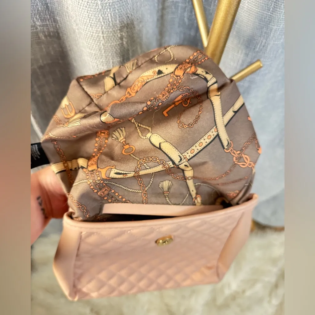 Blush Pink Square Quilted Convertible Backpack Purse with gold hardware - Image 6