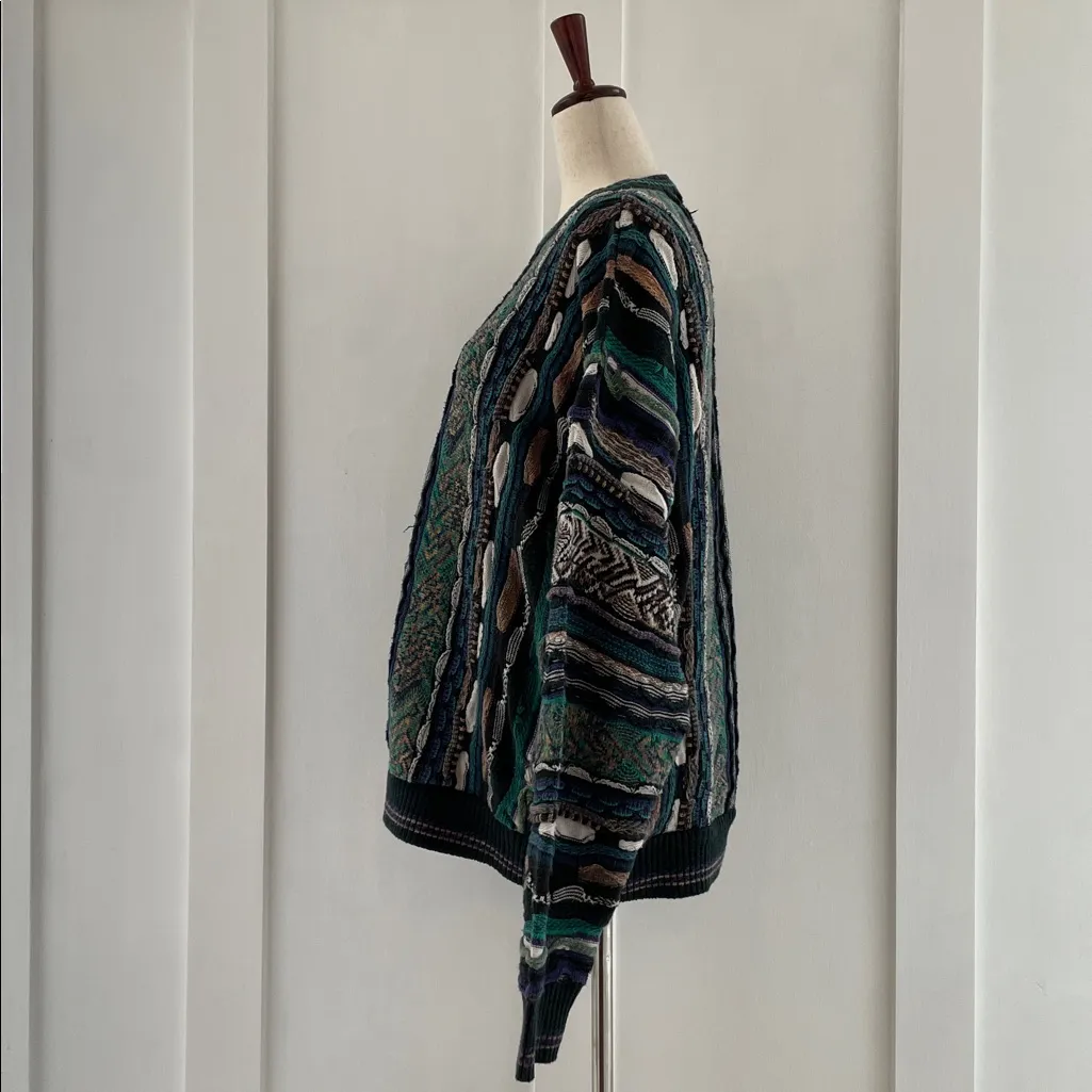 BRANDINI 90s Vintage Cotton Blend 3D Textured Knit Crewneck Sweater Size XL Green - Image 4