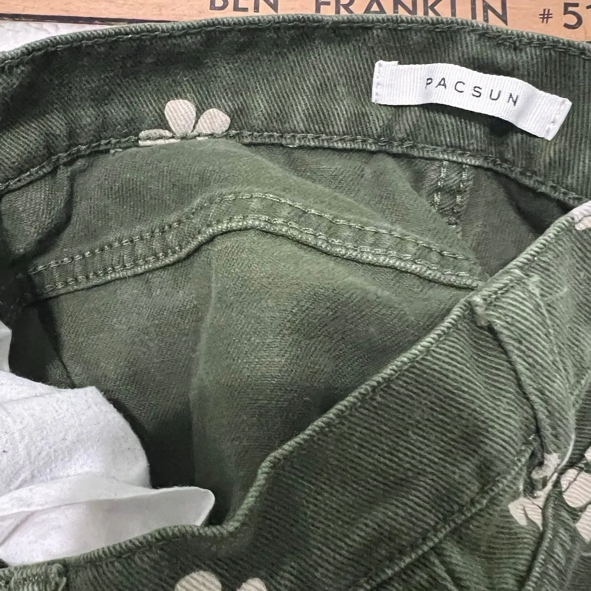 Pacsun Olive Green Flower Baggy Carpenter Denim Jeans - Image 3