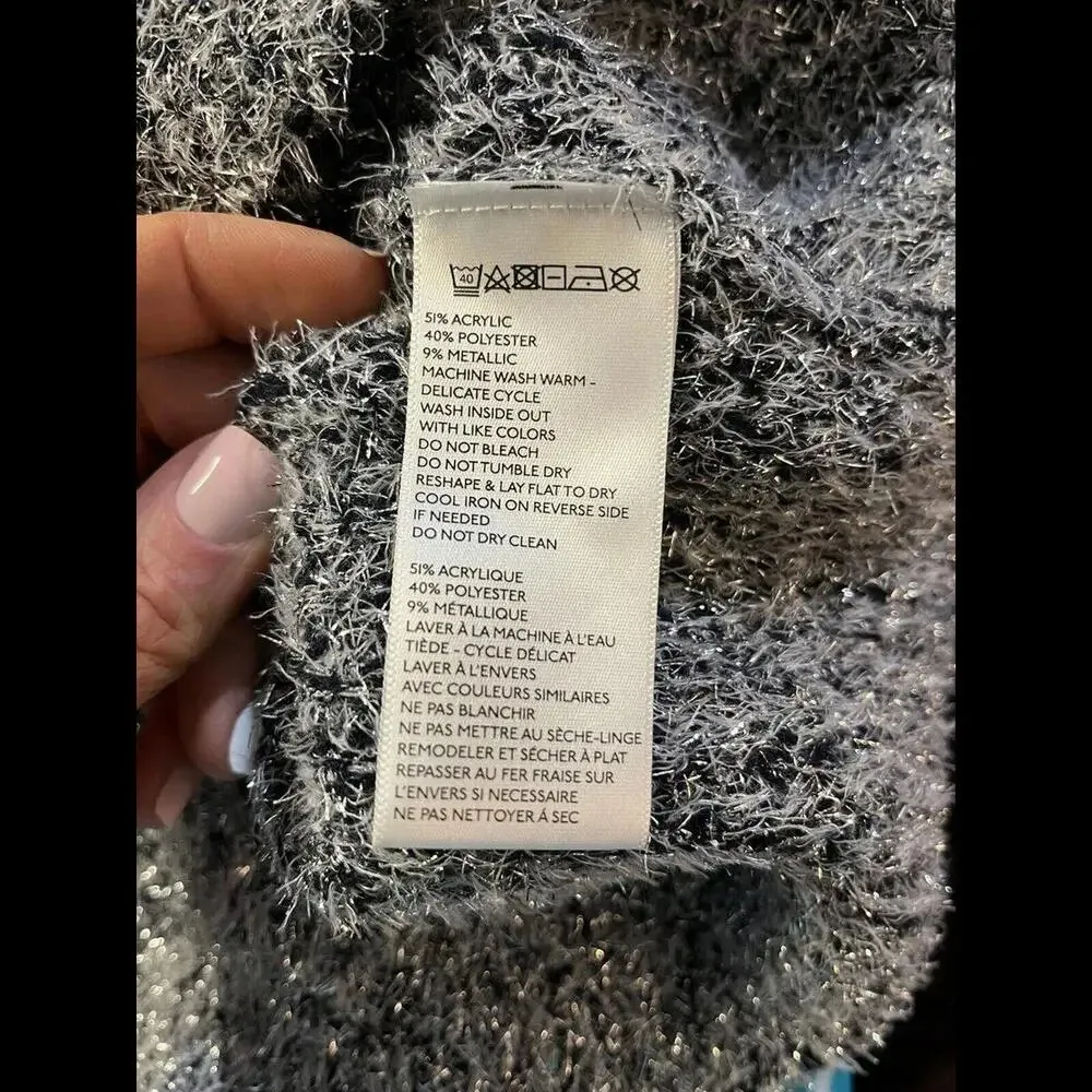 Urban Outfitters Silver/Black Tinsel Shimmer Sweater oversized XS - Image 4