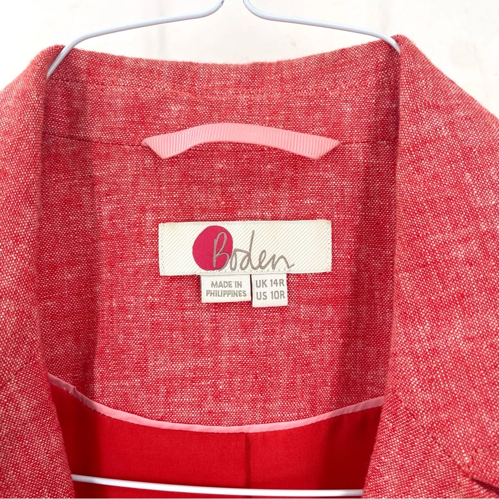BODEN Mina Linen Cotton Button Front Frill Lightweight Classic Blazer Jacket Red Size 10 - Image 9