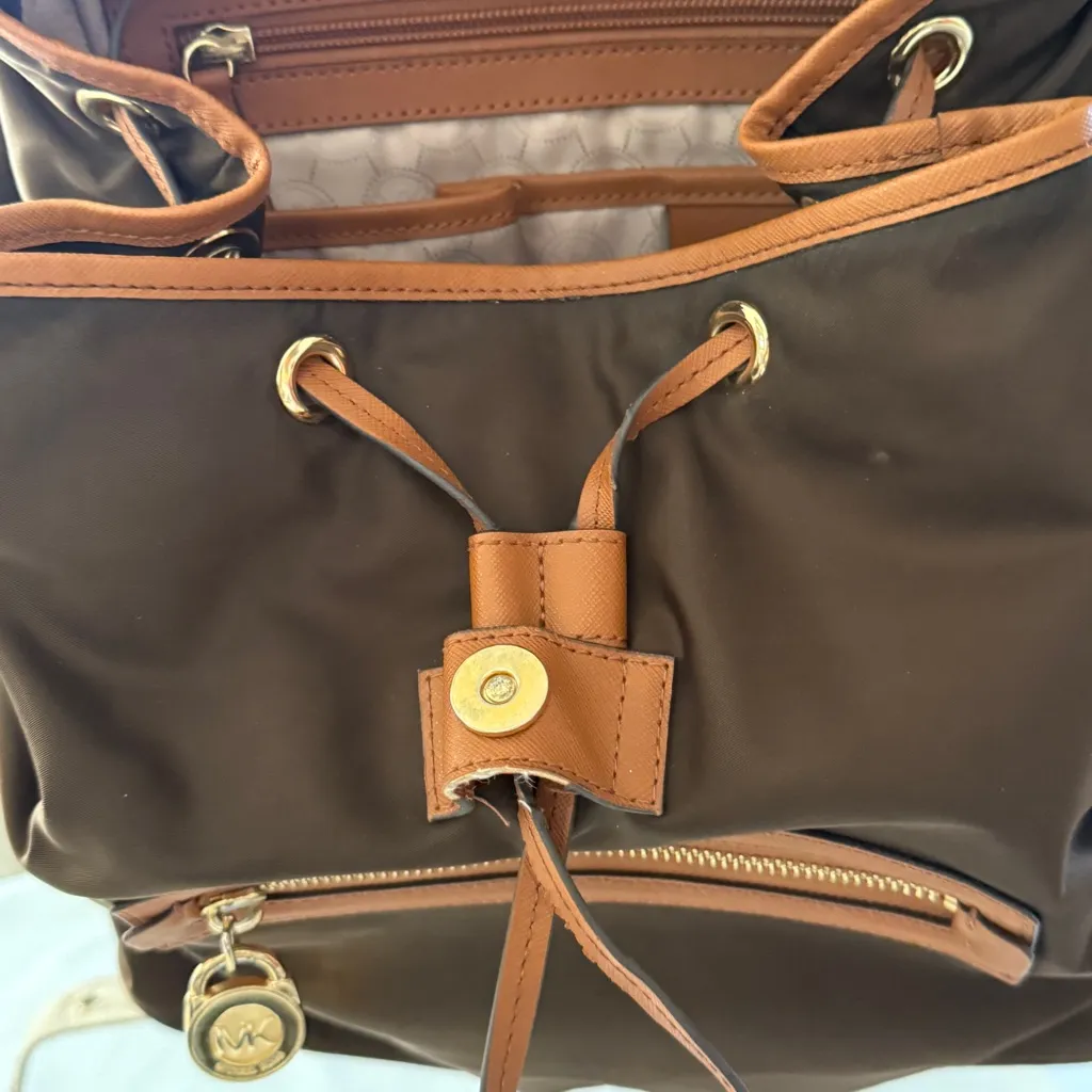 Michael Kors Dark Brown Backpack with Tan Trim‎ - Image 7