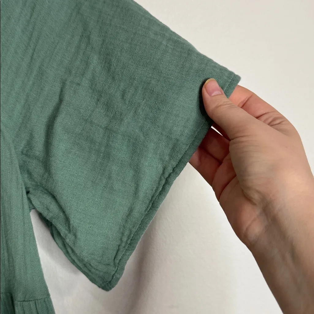 Old Navy Dried Herb Olive/Sage Green Puff Raglan Short Sleeve Gauze Mini Dress M - Image 6