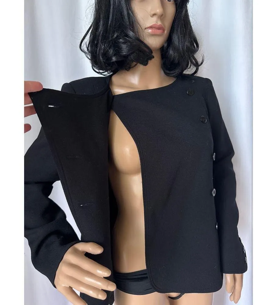 Vtg Albert Nipon pure wool black double breasted military style blazer Small - Image 6