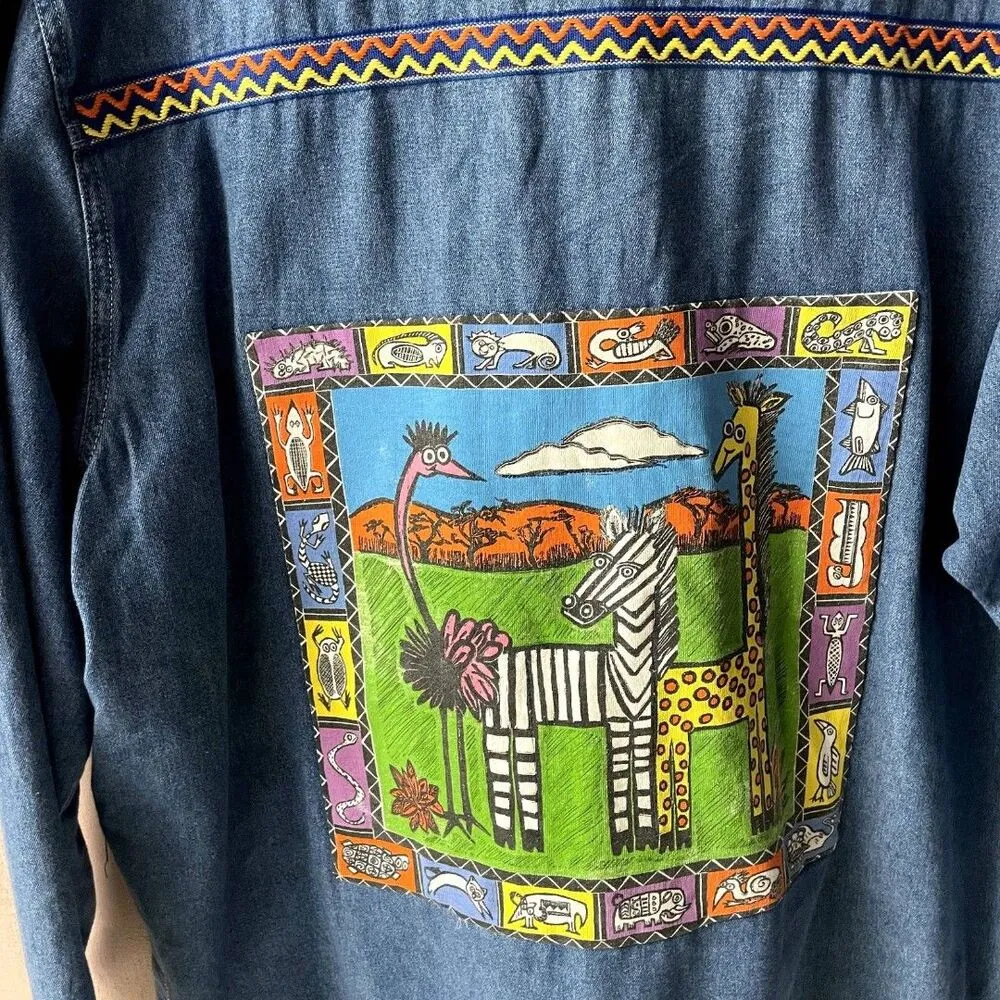 Vintage Blast Cartoon Patch Denim Shirt Jacket EUC Size XL Size L - Image 4